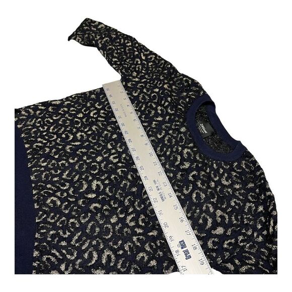 Zara Sweater Womens M Blue Fuzzy Leopard Hi Low Silver Animal Print Party Knit - Picture 2 of 10